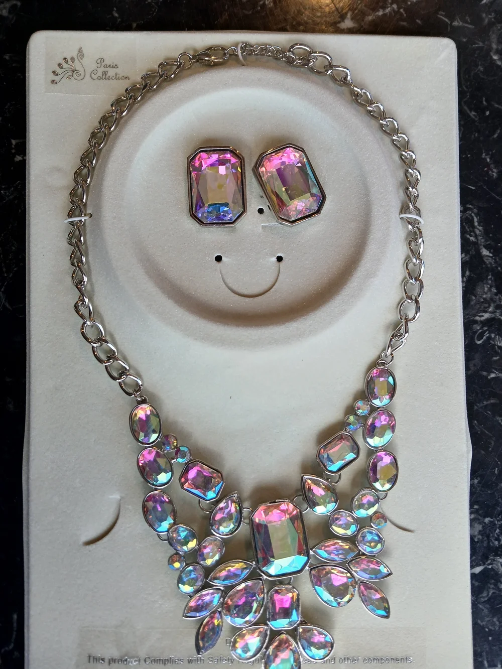 Aurora Crystal Statement Necklace & Earring Set - Pink Iridescent